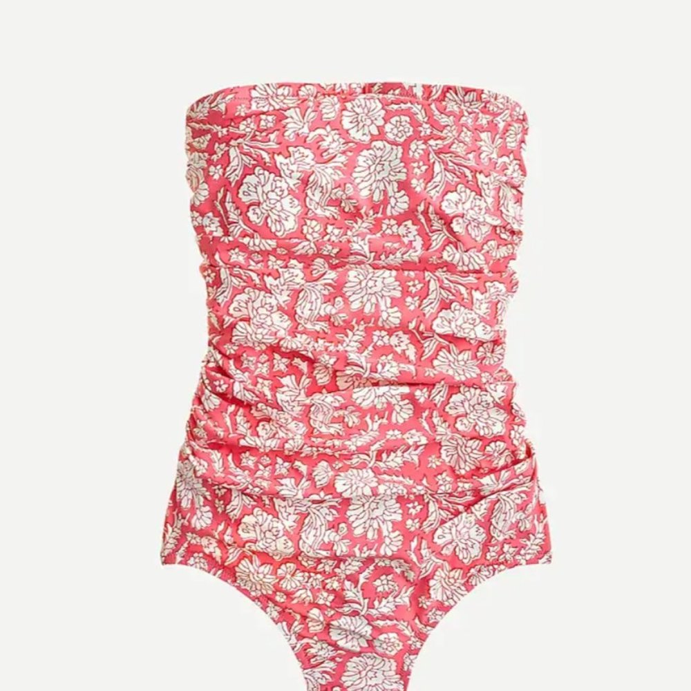 NWT SZ Blockprints X J.Crew ruched bandeau one-piece in Nila block print (16)